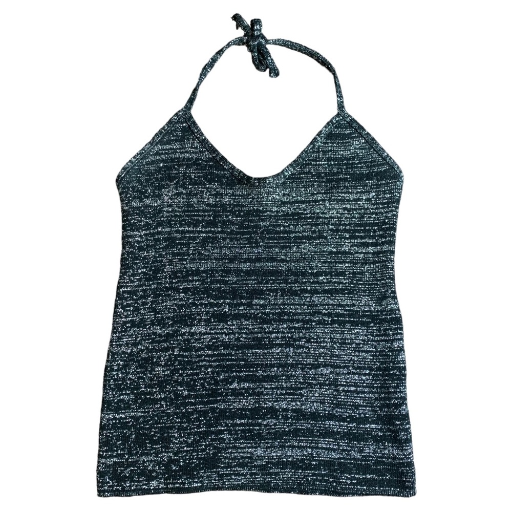Vintage Y2K Black Silver Metallic Knit Brazilian Halter Top